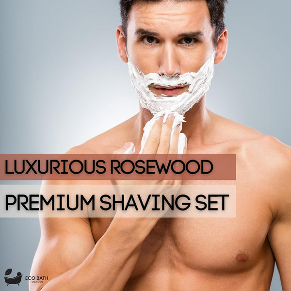 Rose Wood Shaving Set - Traditional Wet Shave Kit with Premium Brush and Stand