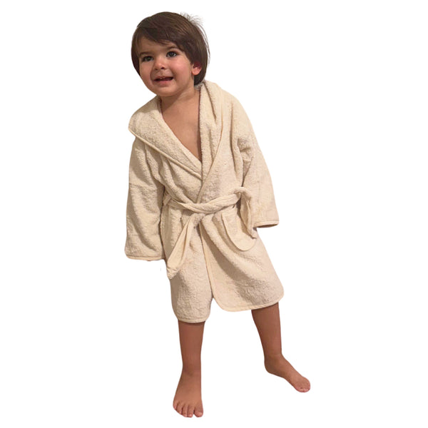 Organic Cotton Baby Robe-Hooded Baby Bathrobe, GOTS Certified 100% Organic Cotton,Ultra Soft, Undyed and Unbleached, Hypoallergenic - Available in Sizes 0-2 Years and 3-5 Years