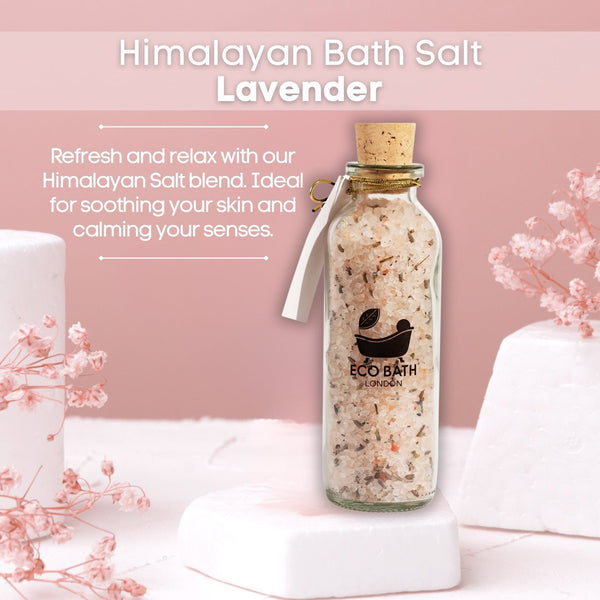 Eco Bath London Lavender Himalayan Bath Salt 10.5 oz (300 g) - Pink Himalayan Bath Salt Infused with Lavender for Ultimate Relaxation and Skin Hydration & Softening