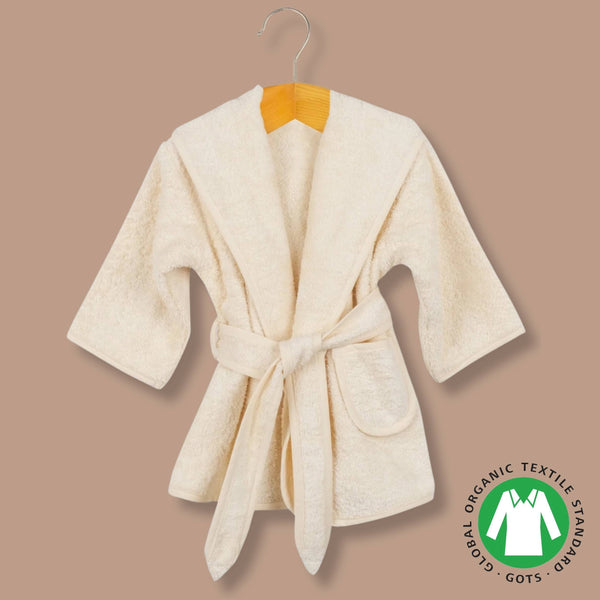 Organic Cotton Baby Robe-Hooded Baby Bathrobe, GOTS Certified 100% Organic Cotton,Ultra Soft, Undyed and Unbleached, Hypoallergenic - Available in Sizes 0-2 Years and 3-5 Years