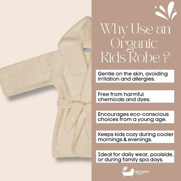 Eco Bath London Organic Cotton Kids Robe (10 - 12 Years) - Hooded, 100% Certified Organic Cotton - Eco Bath London