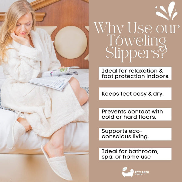 Eco Bath Natural Towelling Slippers - Naturally Hypoallergenic - Eco Bath London