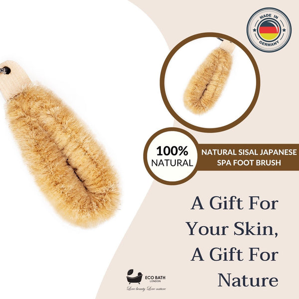 Eco Bath London Natural Sisal Japanese Spa Brush - Body Back Scrubber and Dry Brushing Body Brush for Deep Exfoliation and Smooth Skin, Firm Bristles
