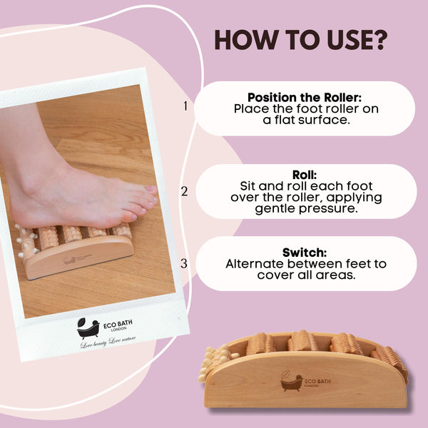 Natural Wooden Foot Roller - in use
