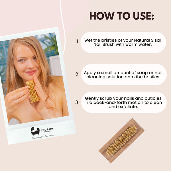 Natural Sisal Nail Brush - Premium Wood Handle - in use